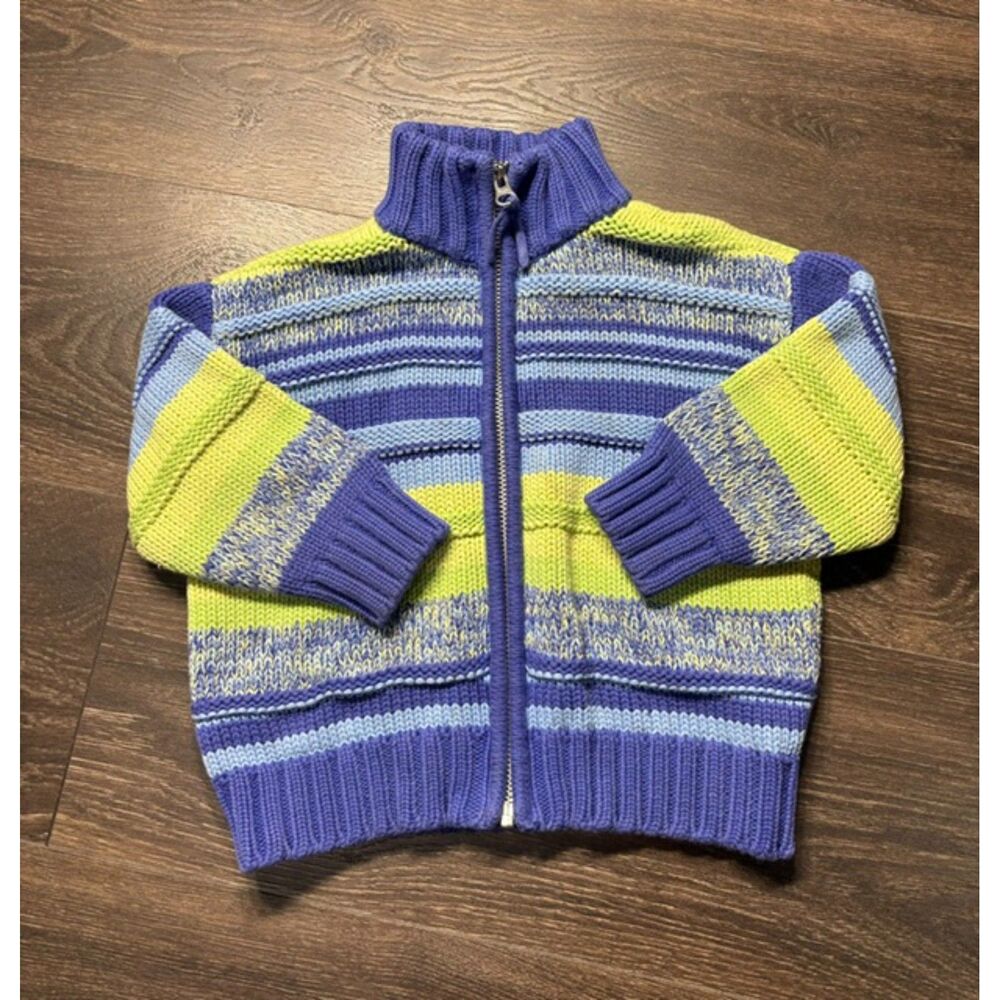 Hanna Andersson Size 90 3T Striped Chunky Knit Full Zip Cardigan Sweater Retro